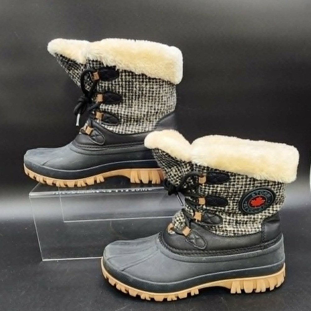 Storm‎ by Cougar Cabin Women Black Houndstooth Size 8 Winter Snow Duck Boots Fur